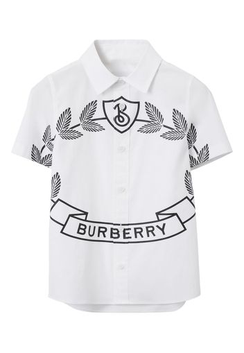Burberry Kids Oak Leaf Crest Stretch Cotton Shirt - WHITE