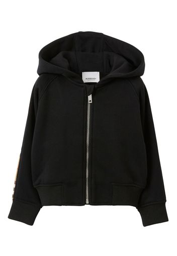 Burberry Kids check-panel zipped cotton hoodie - BLACK