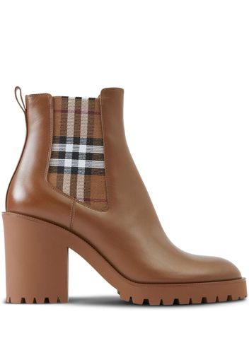 Burberry Check Panel 70mm leather ankle boots - Brown