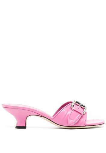 BY FAR Elton 55mm crocodile-embossed leather mules - Pink