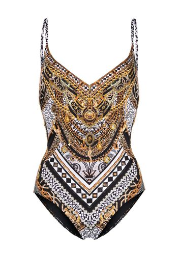 Camilla graphic-print V-neck swimsuit - Multicolour