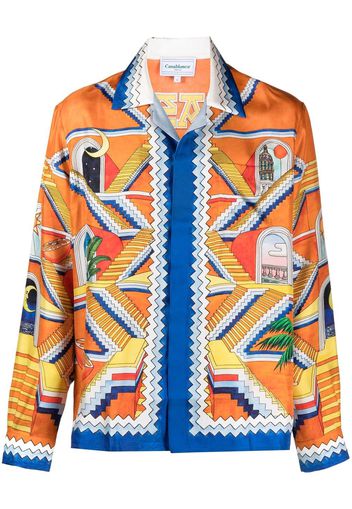 Casablanca CASABLANCA CUBAN COLLAR LONG SLEEVE SHIRT ESCALIER - Orange