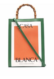 Casablanca logo-print bamboo-handle tote bag - GREEN/ORANGE