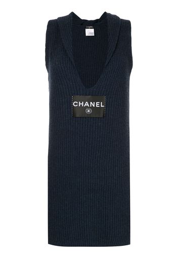 Chanel Pre-Owned logo knitted fitted dress - Blue