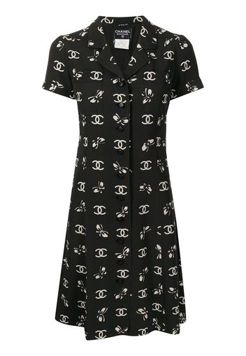 Chanel Pre-Owned, Chanel Pre-Owned 1997 butterfly logo print flared dress -  Black | Catalove