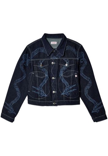 Charles Jeffrey Loverboy snake-print denim jacket - Blue