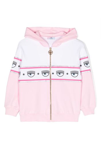 Chiara Ferragni Kids Eyelike-print zip-up hoodie - White