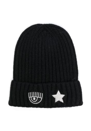 Chiara Ferragni Kids Eyelike logo-appliqué beanie - Black