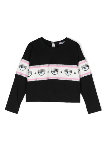 Chiara Ferragni Kids logo-tape cotton sweatshirt - Black