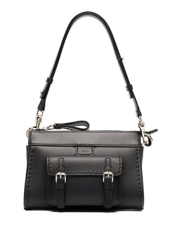 Chloé logo-patch leather shoulder bag - Black