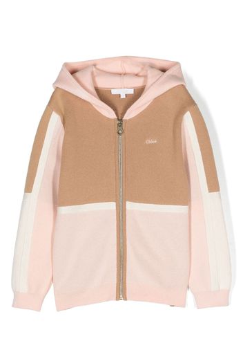 Chloé Kids logo-embroidered panelled cardigan - Neutrals