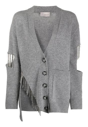 fringed cut-out cardigan