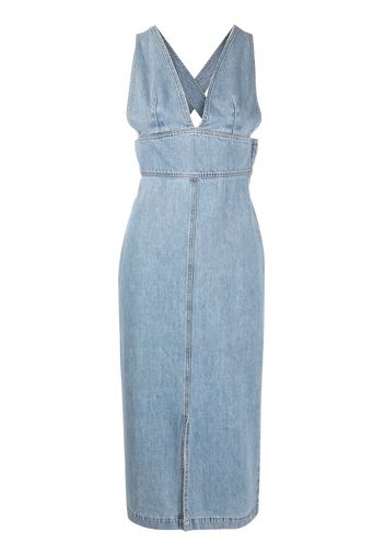 Closed sleeveless denim midi dress - Blue