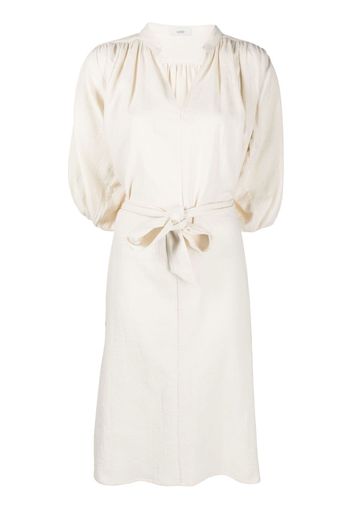 Closed tie-waist gathered dress - White