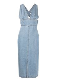 Closed sleeveless denim midi dress - Blue