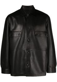 Closed long-sleeved leather shirt - Black