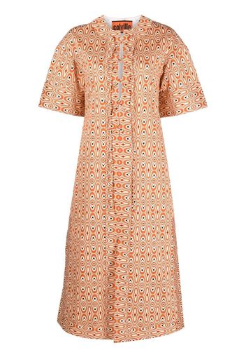 colville patterned lace-up midi dress - Orange