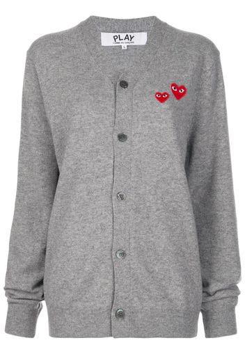 double heart-patch knit cardigan