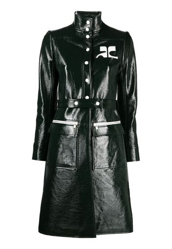 Courrèges logo patch belted coat - Green