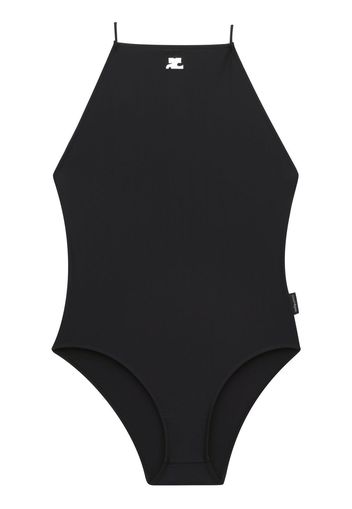 Courrèges logo-patch detail swimsuit - Black