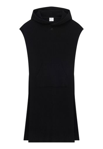 Courrèges ribbed-knit sleeveless hoodie - Black