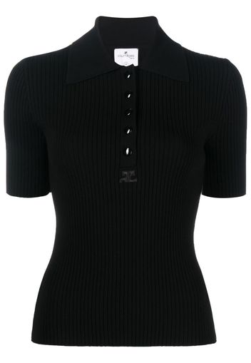 Courrèges button-front short-sleeved polo shirt - Black