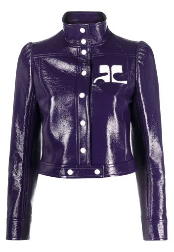 Courrèges logo-appliqué patent biker jacket - Purple