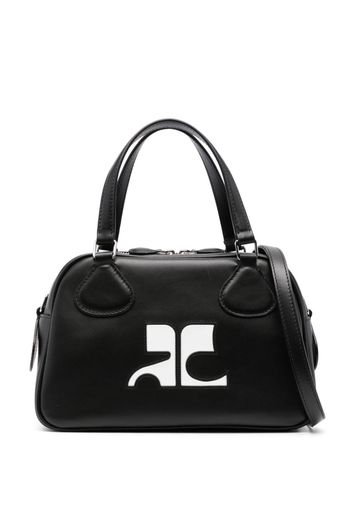 Courrèges logo-appliqué leather bowling bag - Black