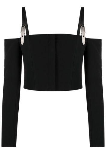 David Koma Buckle off-shoulder crop top - Black