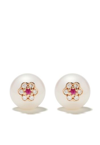 Berry pearl flower stud earrings