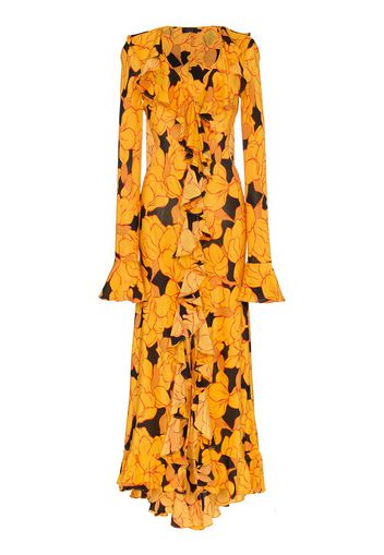 De La Vali Tangerine Ruffle Silk Maxi Dress - Black