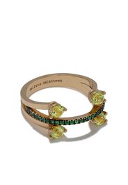 18kt yellow gold Linked Dots 18kt yellow gold peridot and tsavorite ring