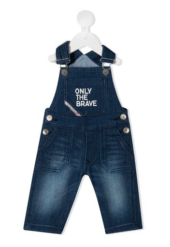 slogan-print denim dungarees