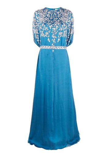 Dina Melwani embroidered-panel cape-design gown - Blue