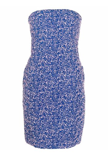 Christian Dior 2000s pre-owned floral-pattern strapless fitted dress - Blue