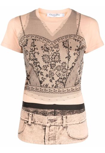 Christian Dior 2006 pre-owned trompe l'oeil lace T-shirt - Neutrals