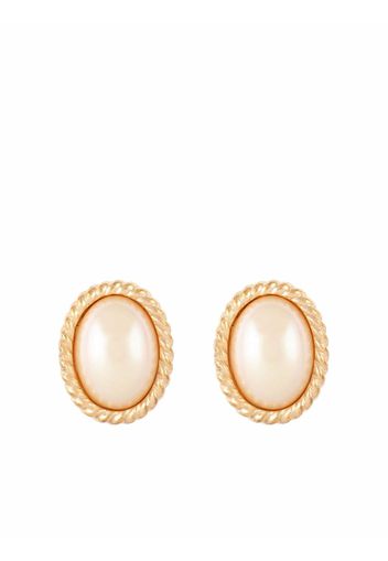 Christian Dior 1980s pre-owned pearl-embellished oval clip-on earrings - Gold