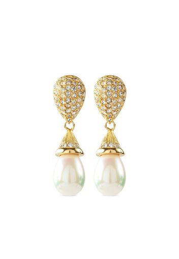 Christian Dior 1980s pre-owned faux-pearl drop clip-on earrings - Gold