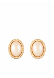 Christian Dior 1980s pre-owned pearl-embellished oval clip-on earrings - Gold