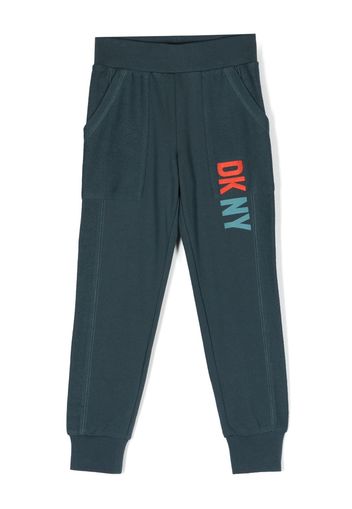 Dkny Kids logo print patchwork track pants - Blue