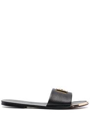 DKNY logo-plaque faux-leather slides - Black