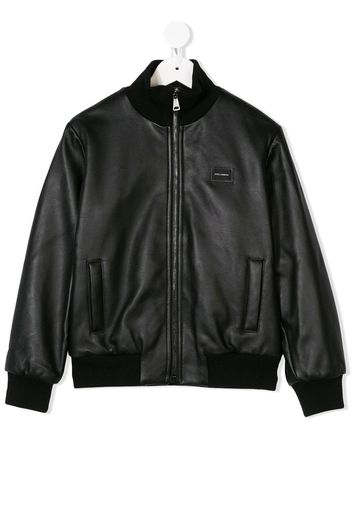 Dolce & Gabbana Kids leather bomber jacket - Black