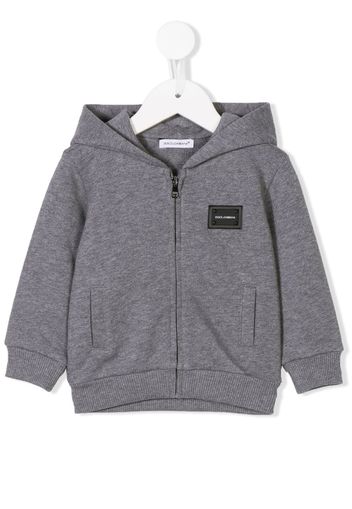 dolce & gabbana silk print shirt Kids zip-front hoodie - Grey