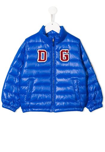 Dolce & Gabbana Kids logo patch down jacket - Blue