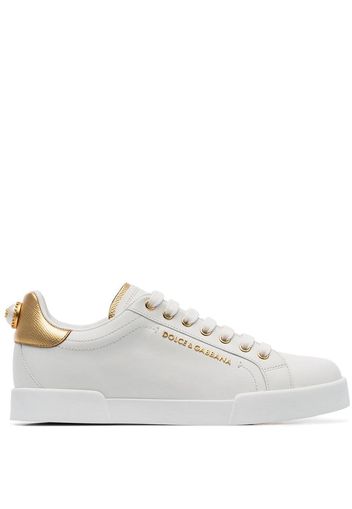 Dolce & Gabbana white pearl embellished leather sneakers