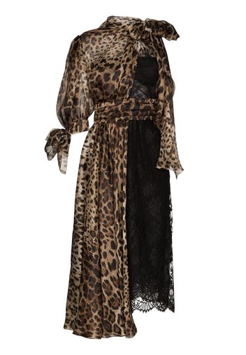 paneled lace leopard midi dress