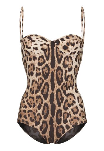 Dolce & Gabbana leopard print one-piece swimsuit - Brown