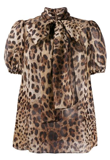 Dolce & Gabbana leopard print pussy bow blouse - Brown