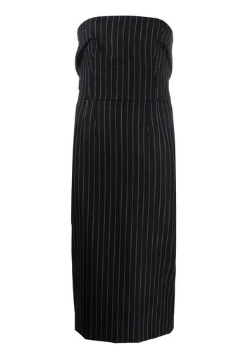 pinstriped strapless fitted dress