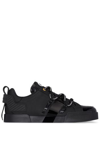 black Portofino logo low top leather sneakers